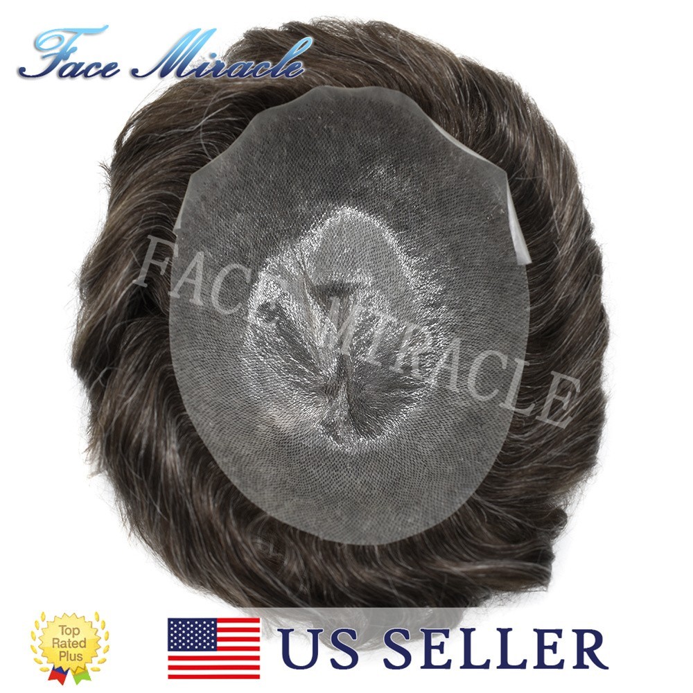 Super Thin Skin Mens Hairpieces Indian Human Hair Replacement System V-Looped PU