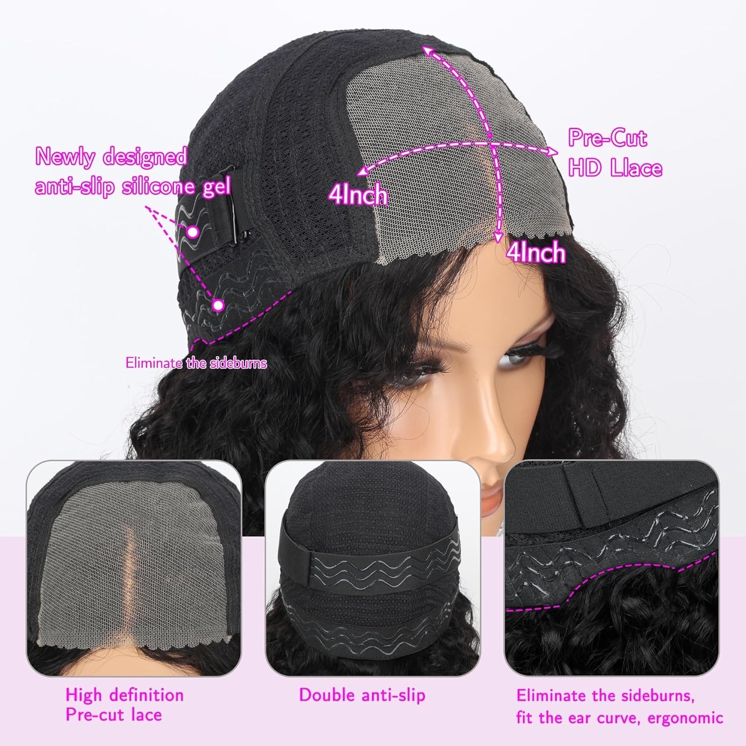Wear and Go Glueless Wigs Human Hair Pre Plucked Pre Cut Curly Bob 4X4 Lace Wig