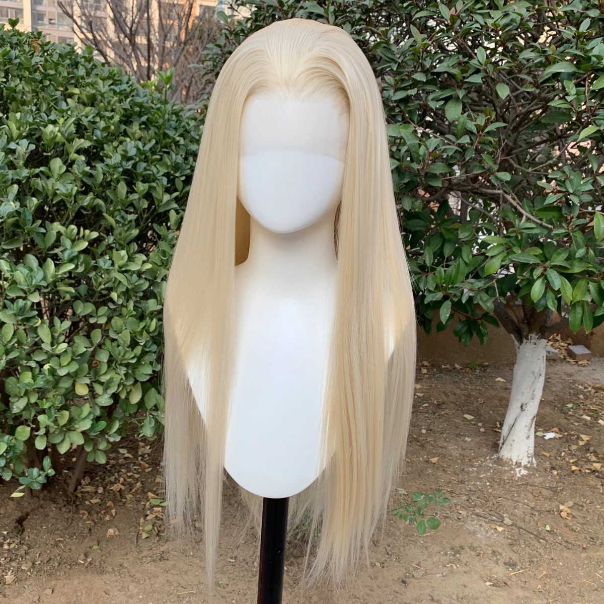Lace Frontal Wig Bleach blonde Pre Plucked Long Straight Synthetic Hair