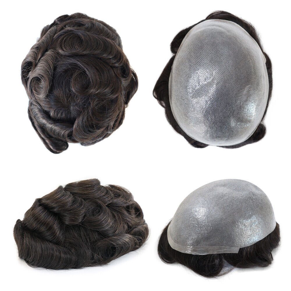 Mens Toupee Human Hair Replacement Full Poly Skin Injected PU System Men Wig