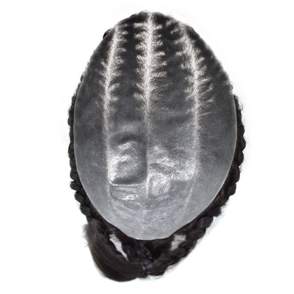 US Cornrow Braded Toupee for Black Men Box Braided Human Hair Replacement System