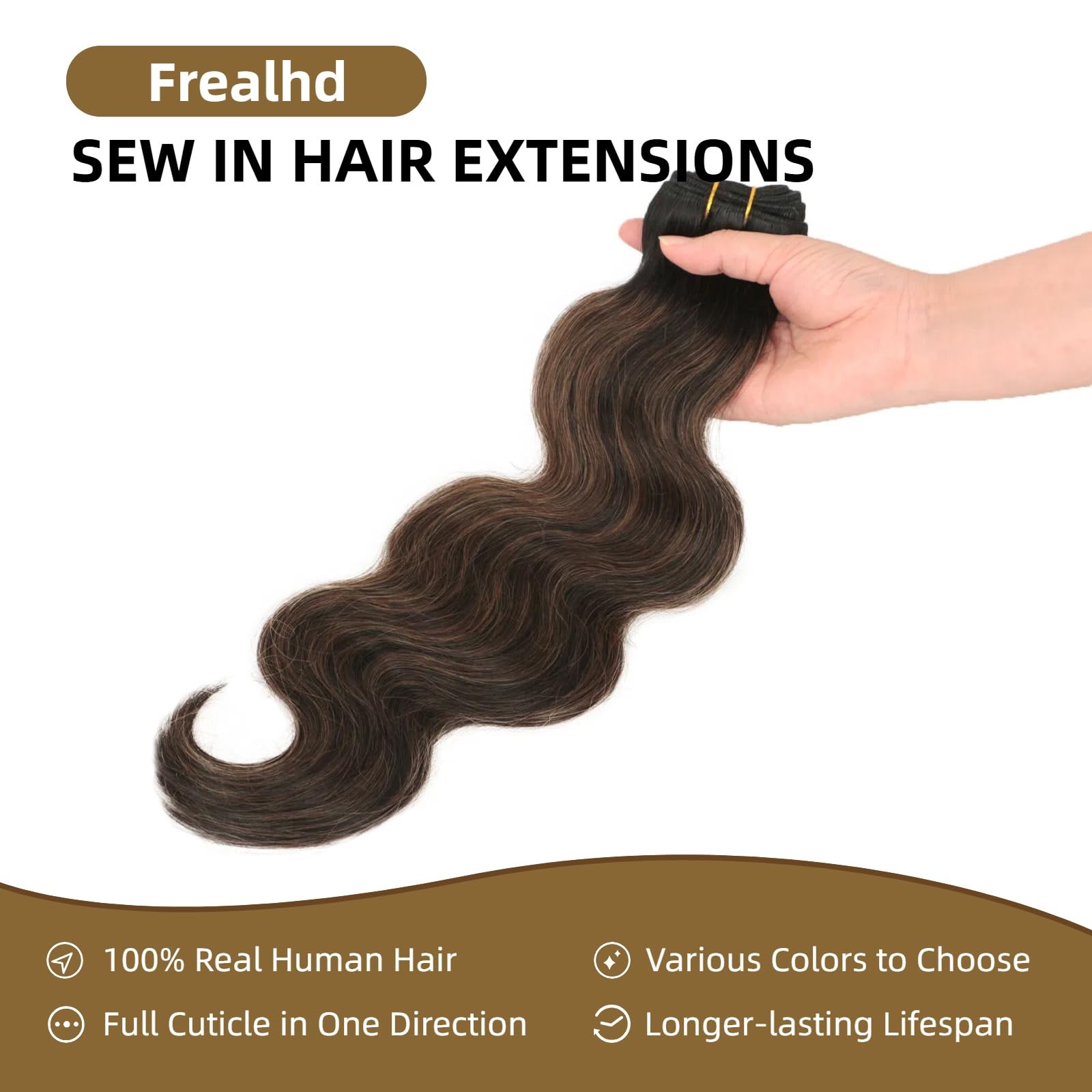 Frealhd Body Wave Human Hair Extensions Sew In 16 Inch 110G Double Weft Remy
