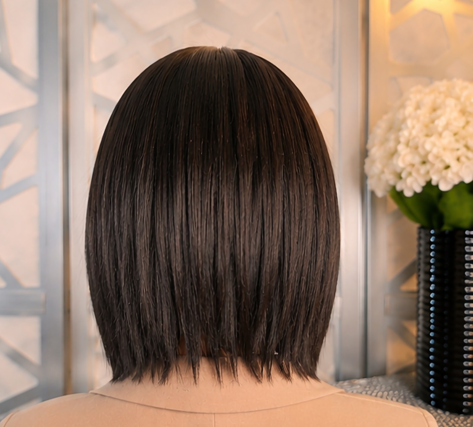 Dark Brown Wig Straight Wig Lace Front Human Hair Blend Short Brown Wig Glueless