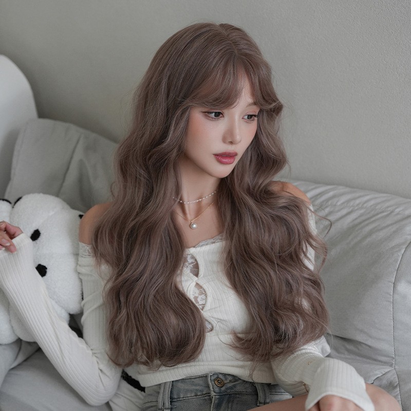 Womens Japanese Korean Style Pink Purple Water Wave Long Curly Wig Realistic