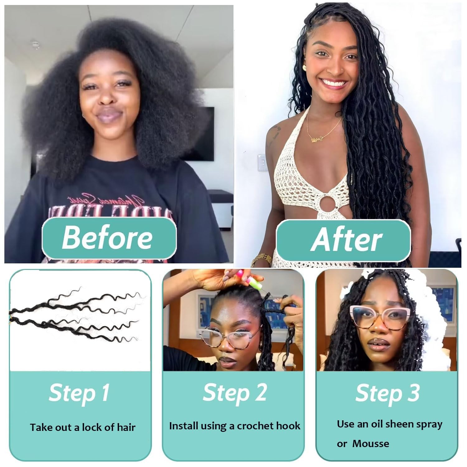 8 Packs Goddess Locs Crochet Hair for Black Women, 14 Inch (Pack of 8), 1B