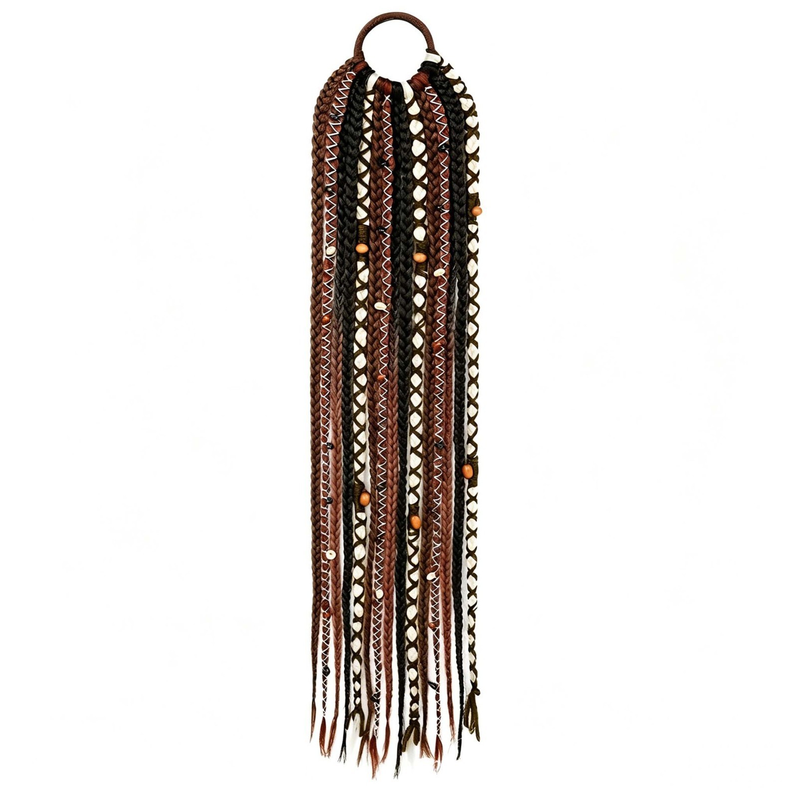 24 Inch Boho Braided Ponytail Hair Extension Dreadlock Beads Women Synthetic Wra