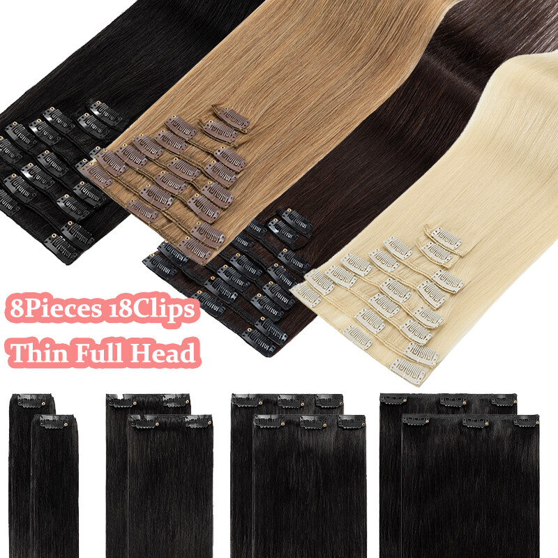 7pcs 15″ 18″ 20″ 22″ Clip In Remy Real 100% Human Hair Extensions Full Head N206