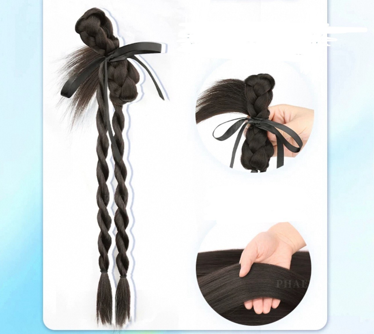 Natural Black Braided Hair wig Clip with Bow – Realistic & Easy to Wear