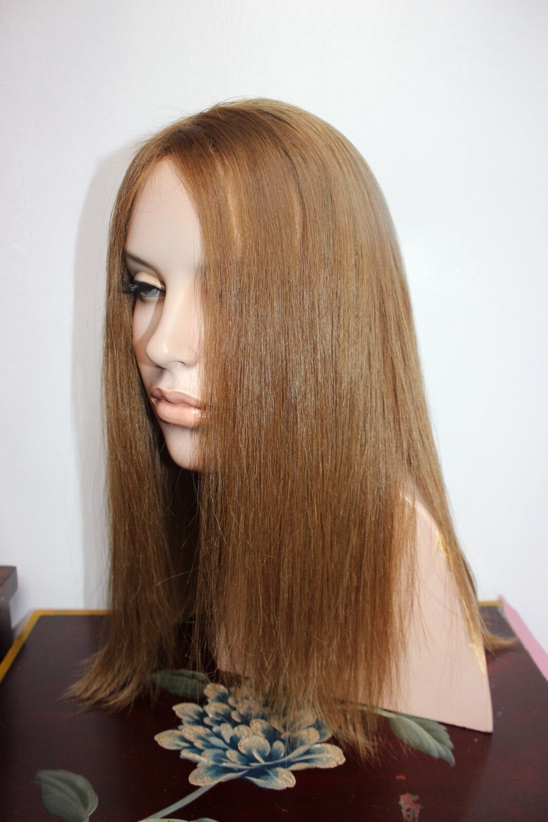 blonde human hair wig fall, sheitel type skin top used wig topper style.