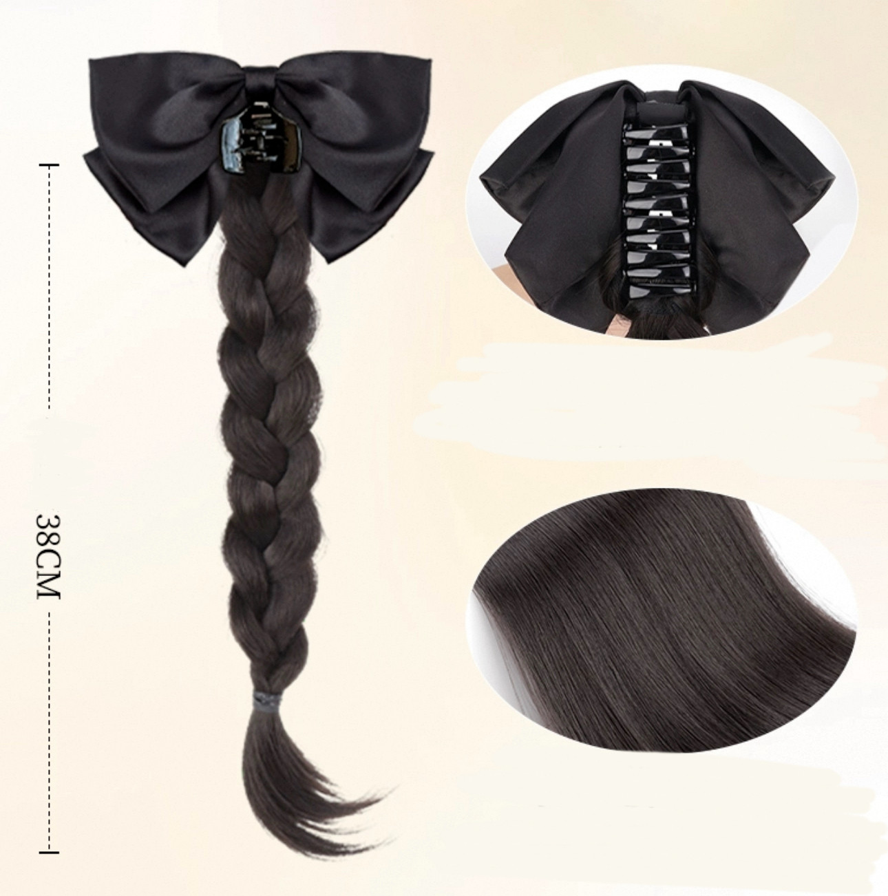 Natural Black Braided Hair wig with Bow clip – Realistic & Easy to Wear