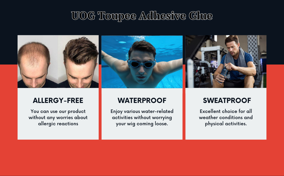 UOG Toupee Glue Adhesive. Hairpiece Glue Adhesive. Allergy-Free, 2 Layers Around