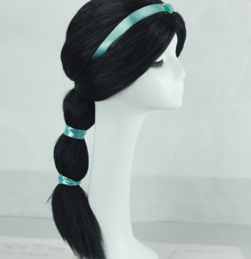 Princess Jasmine Aladdin Cosplay Black Wigs w/Ribbon For Adult Halloween Costume