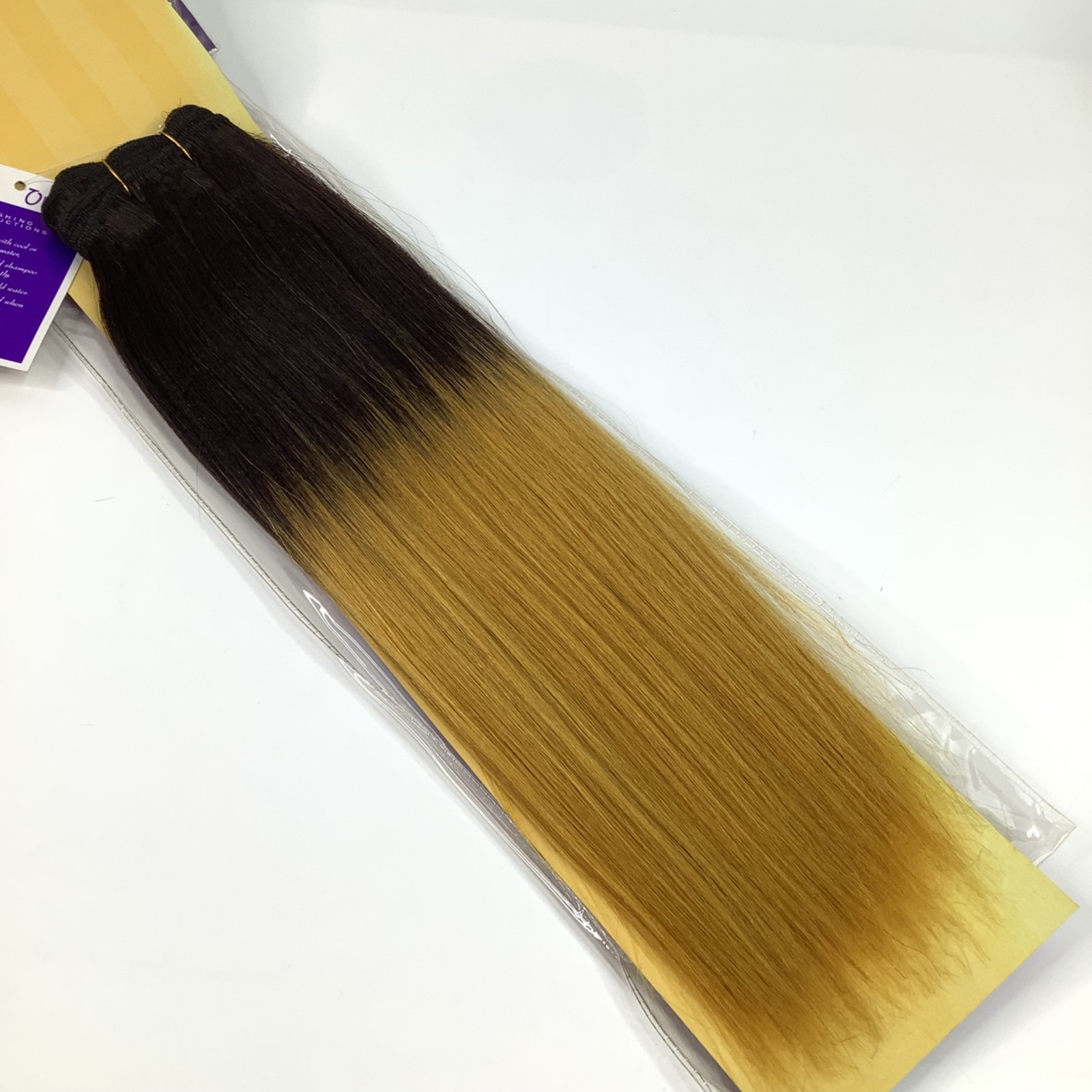 14″ Outré New Yaki 100% Human Hair Extensions Ombre Black into Yellow Blonde