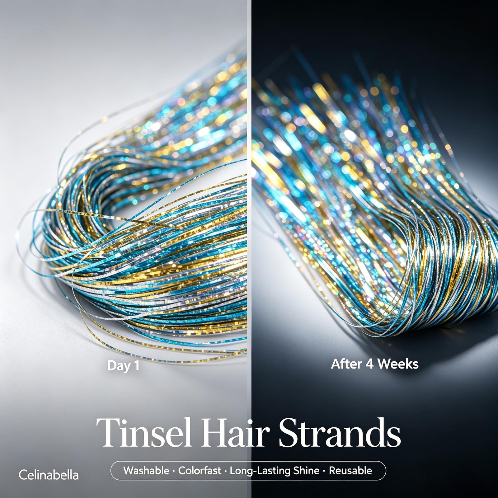 18 Colors Hair Tinsel Kit – 47 Inch Sparkle Strands, up to 320°F, No-Fade & R…