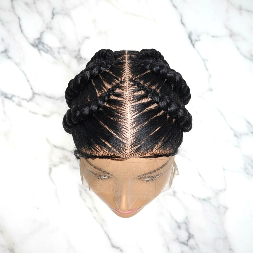 Black Bun Wig. Brush Braided Wig. Full Lace with Baby Hair.