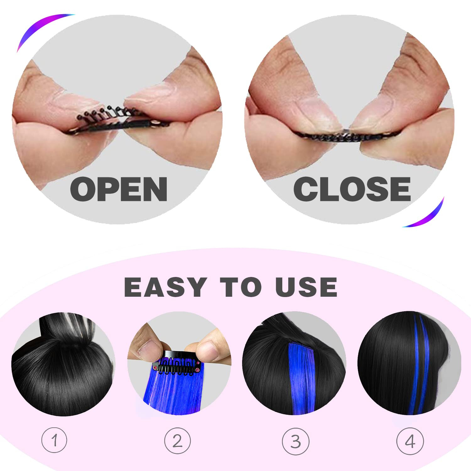 12 PCS Blue Hair Extensions Clip in, Curly Wavy Colored Extension 12PCS-Blue