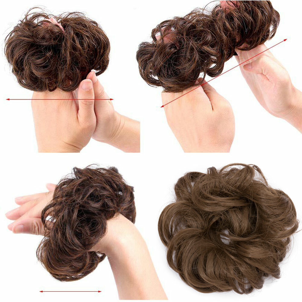 Real Thick Curly Messy Bun Updo Hair Piece Scrunchie AS Human Hair Extensions US