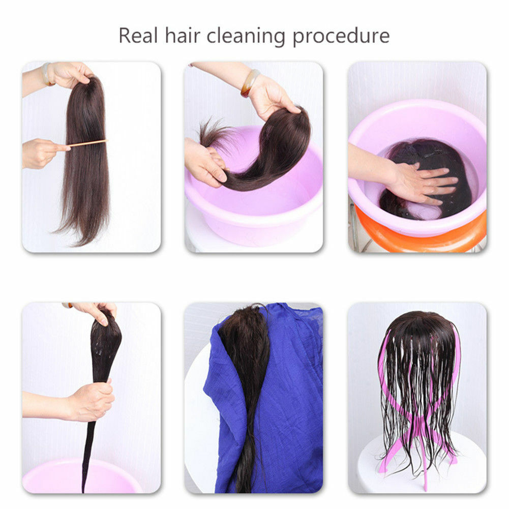 100% Real Human Hair Topper Toupee Clip Hairpiece Bangs Bob Top Straight Wig
