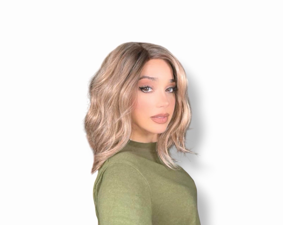 EllaRae Janie Wig Blonde Wavy Bob Lace Front Partial Mono Heat Friendly