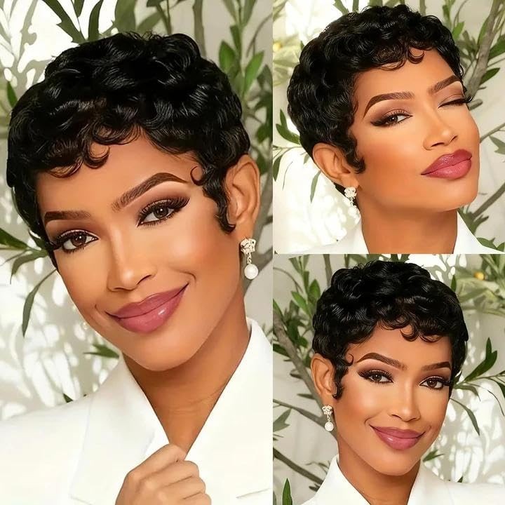 Black Women Short Curly Pixie Wigs Human Hair Stylish and Easy to Wear