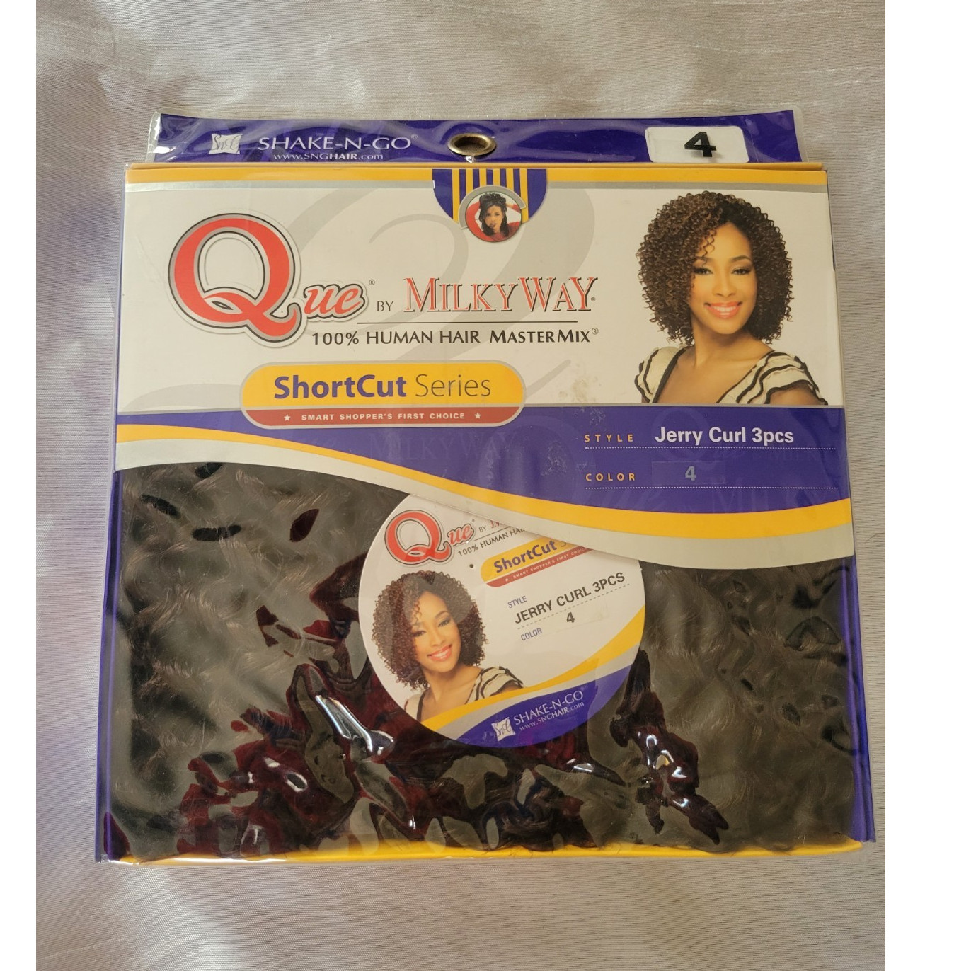 MILKY WAY Human Hair Jerry Curl Hairpiece 3pcs Color 4 ShortCut Series Curly