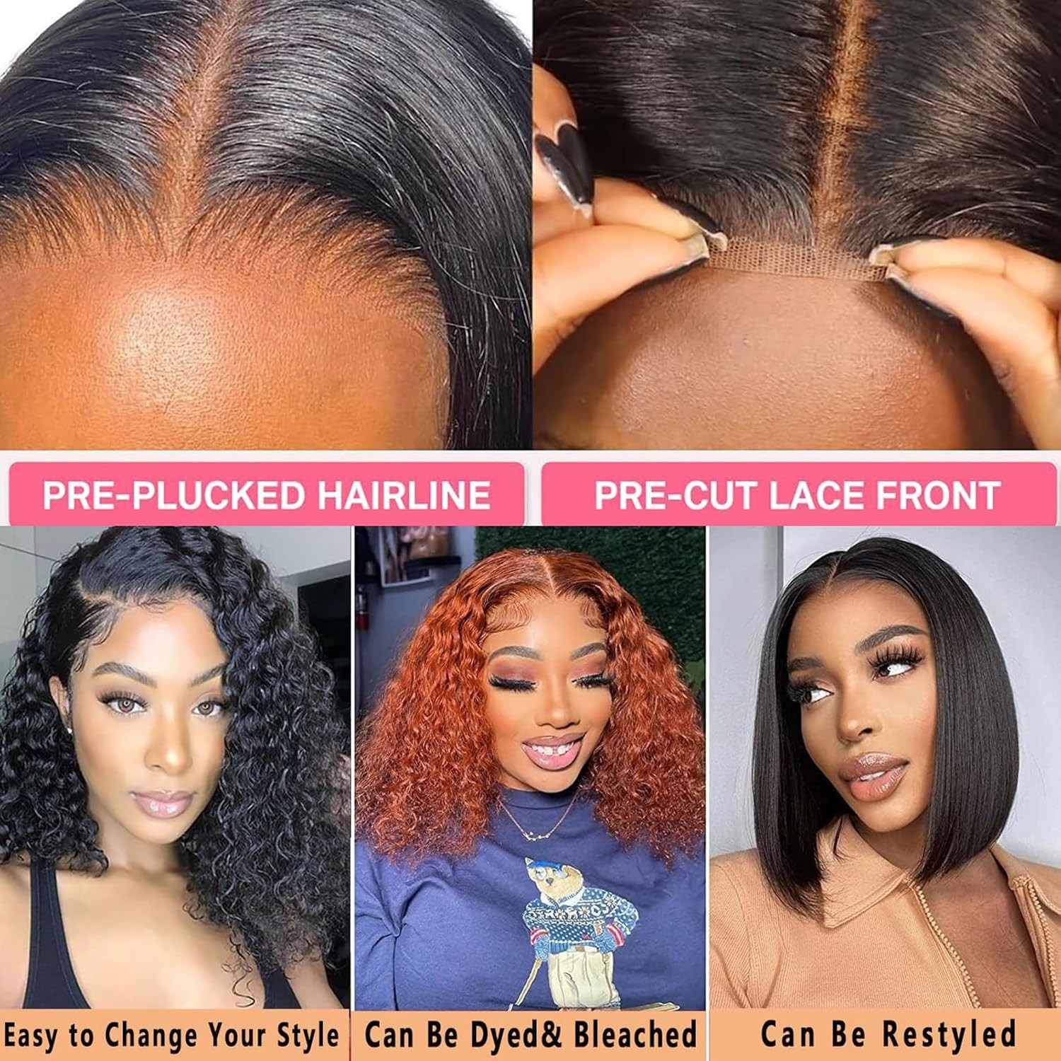 Wear and Go Glueless Wigs Human Hair Pre Plucked Pre Cut 4X4 Curly Bob Wigs