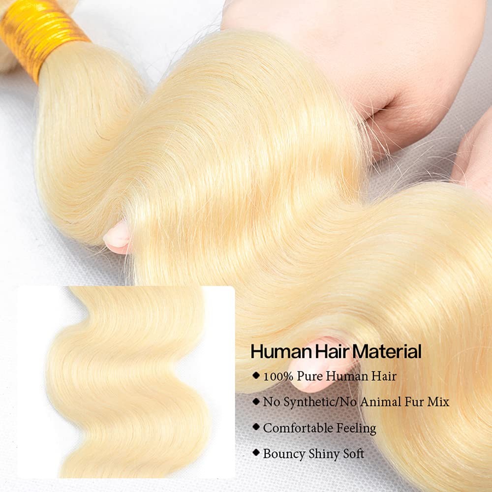 Auokmar 613 Bundles Human Hair Blonde Body Wave 3 Bundles Unprocessed Virgin