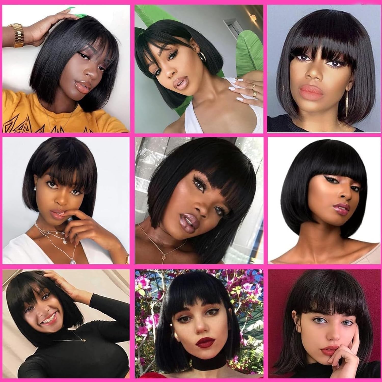 Straight Wig with Bangs Short Bob Wigs with Bangs Human Hair 100% Brazilian Wig