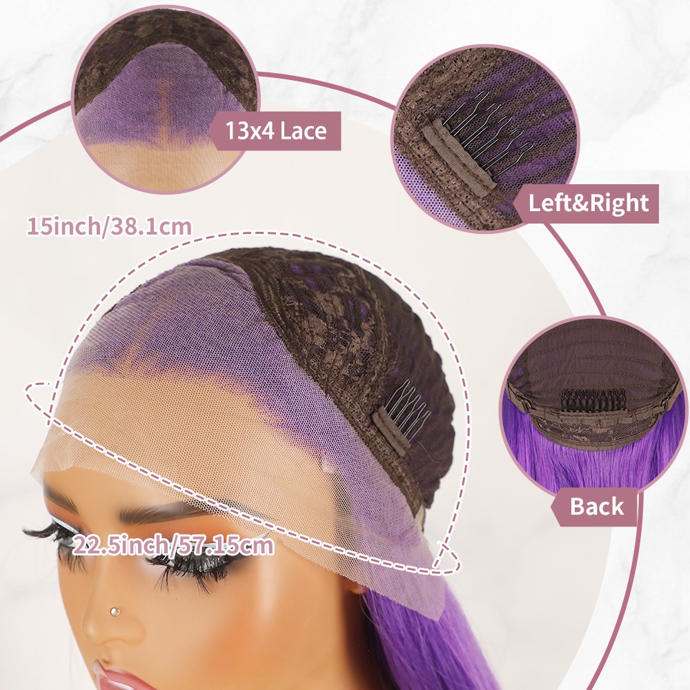 Purple Lace Front Wigs Long Straight Hair Heat Safe Pre Plucked Natural Hairline