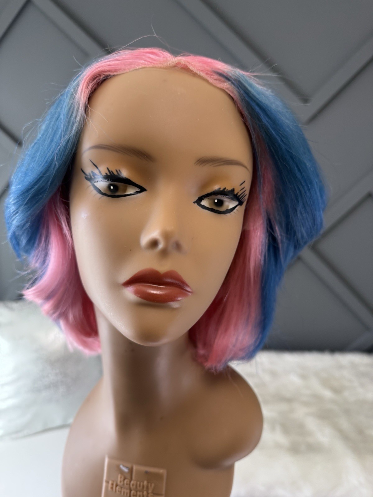 Custom Color Lace Front Wig Human Hair | Bob Cut Wig | Pink & Blue | Baby Shower