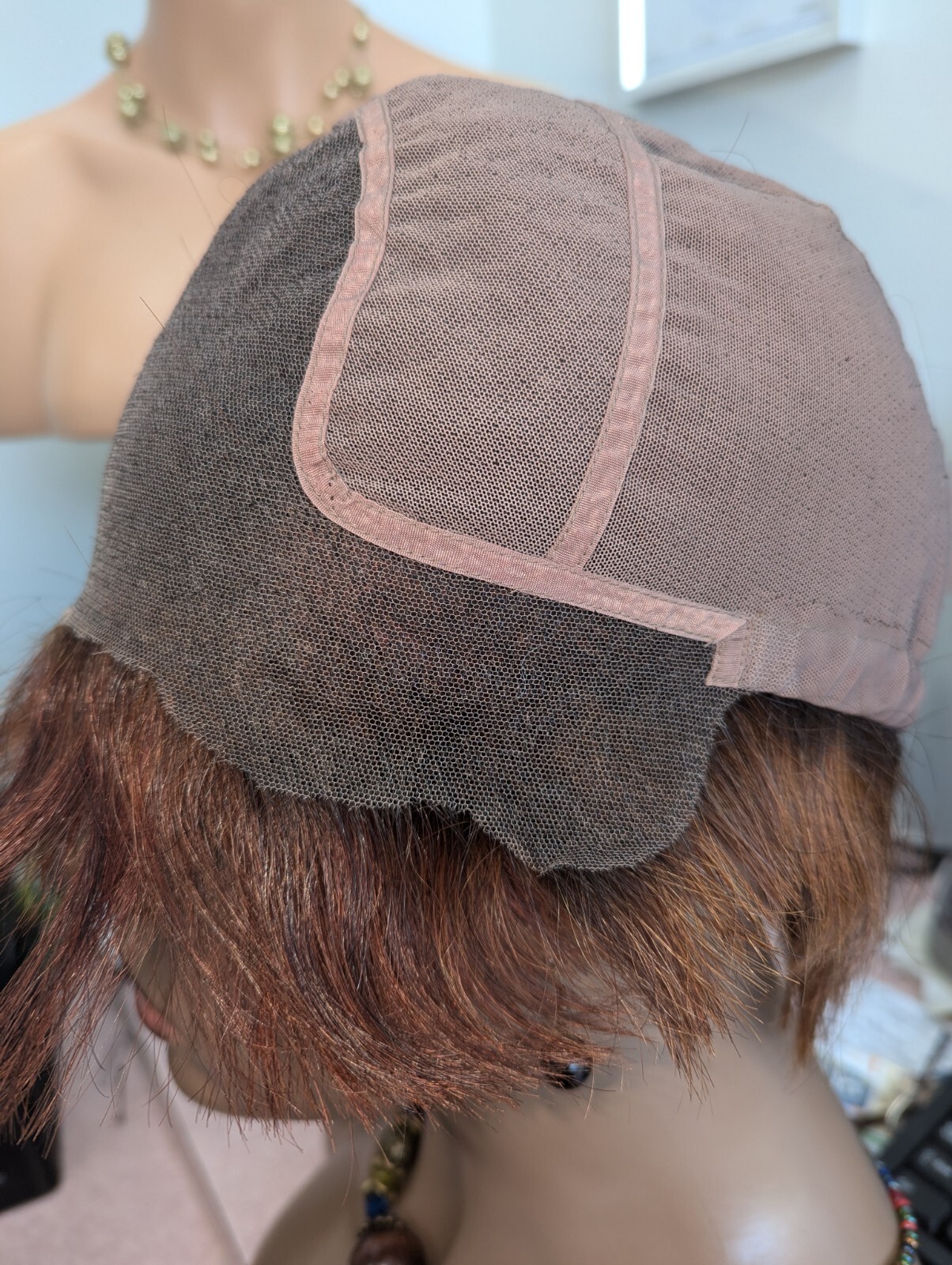 Asymmetrical 100% Virgin Chinese Full Cut Lace Wig Color Brown Highlight Arburn