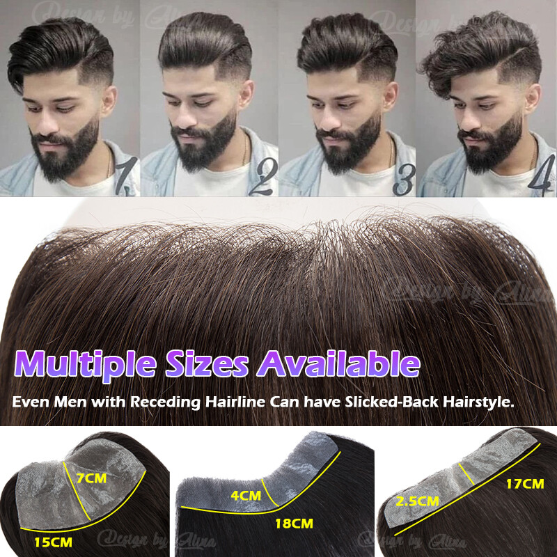 Mens Frontal Receding Hairline Toupee Virgin Human Hair Piece Hairpiece Toupees