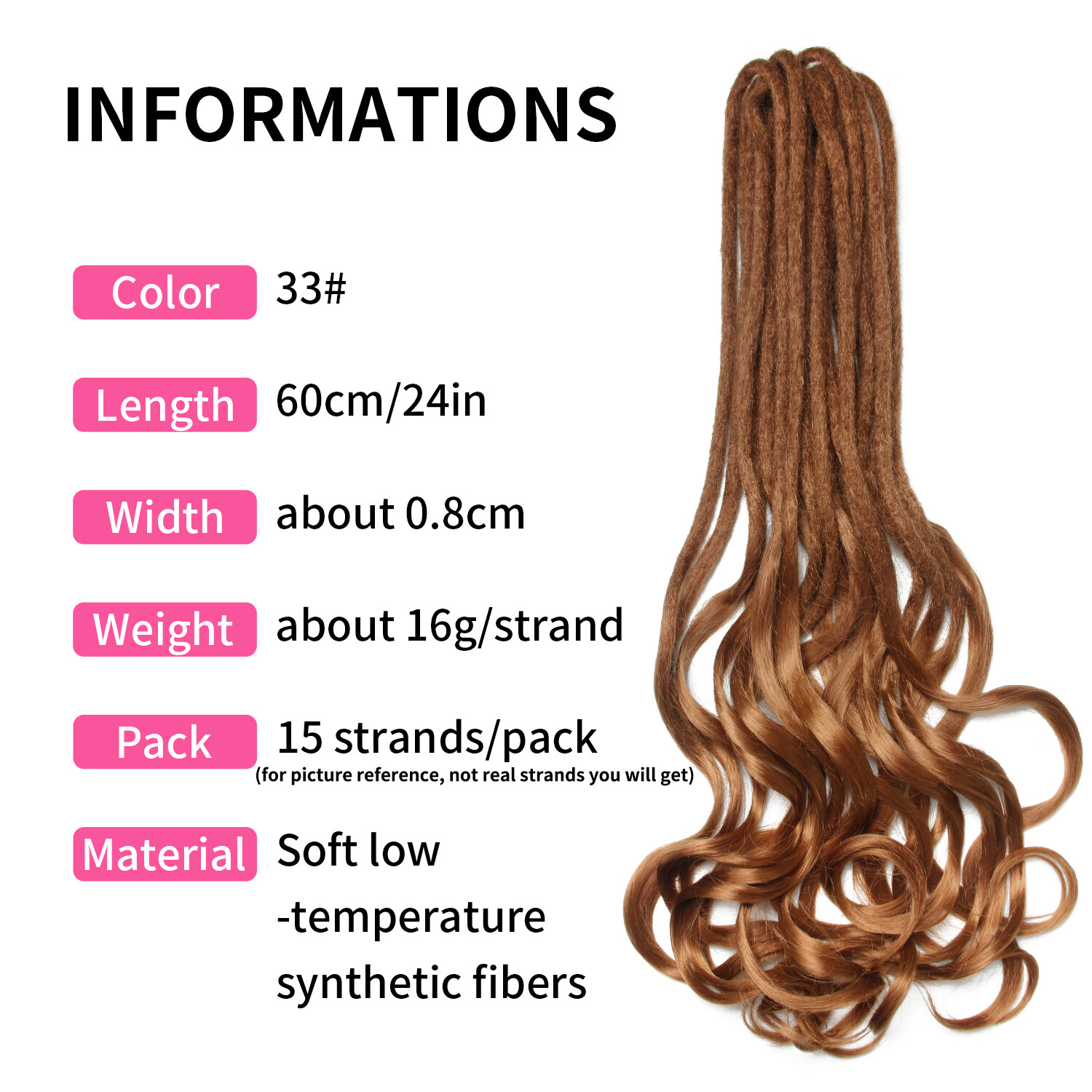 24″ French Curl Double Ended Dreadlocks Extension Princess Hair Curly DE Dreads