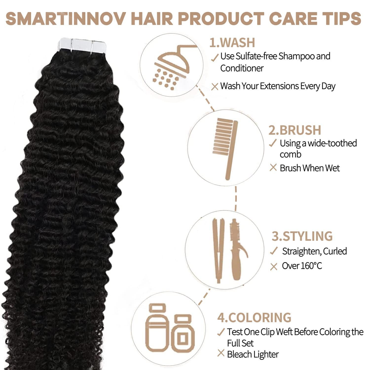 Smartinnov Afro Curly Tape In Hair Extensions Human Hair 18 Inch Seamless Skin