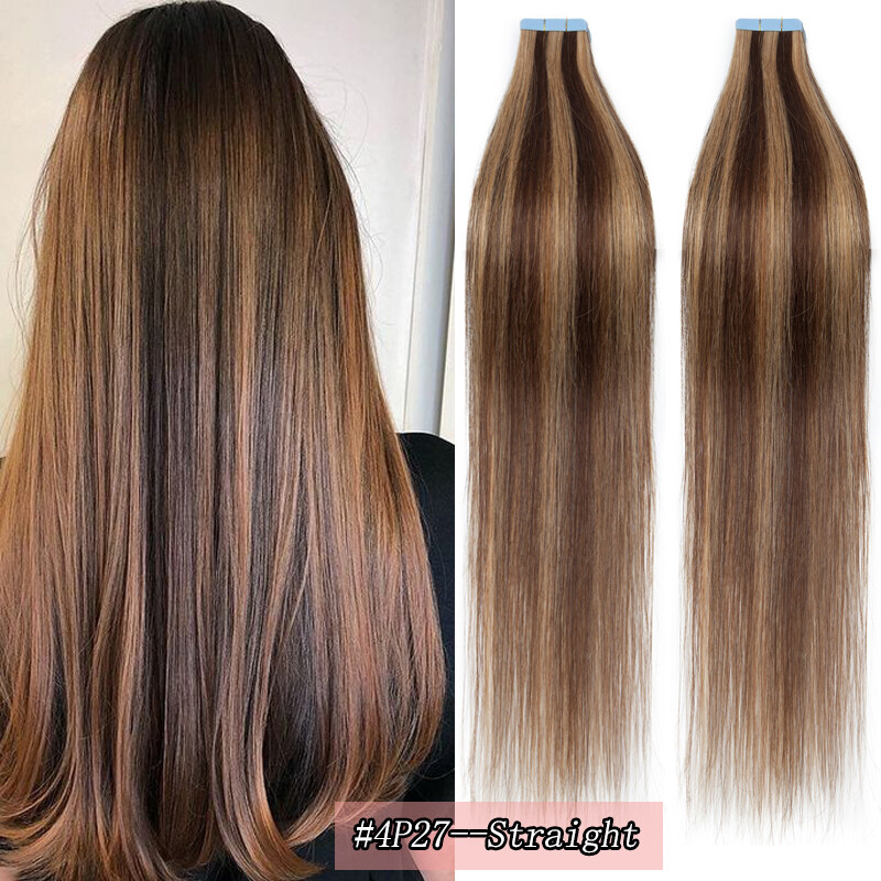 Full Head 12-24″ Tape-In Russian Remy Human Hair Extension balayage Straight USA