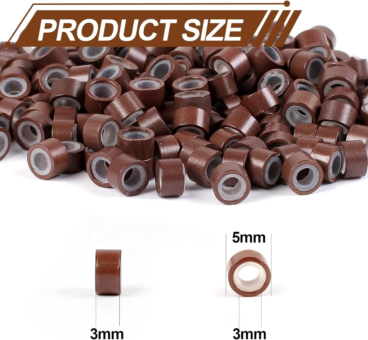 1000PCS Silicone Hair Extensions Beads, 5Mm Lined Micro Links Beads, 5Colors Rin