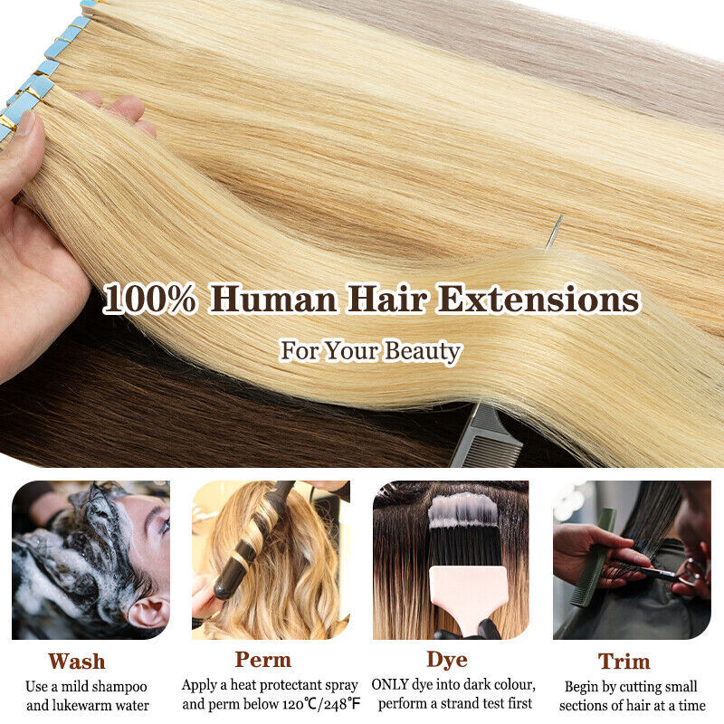 THICK Tape In 100% Remy Human Hair Extensions Skin Weft FULL HEAD 60PCS Straight