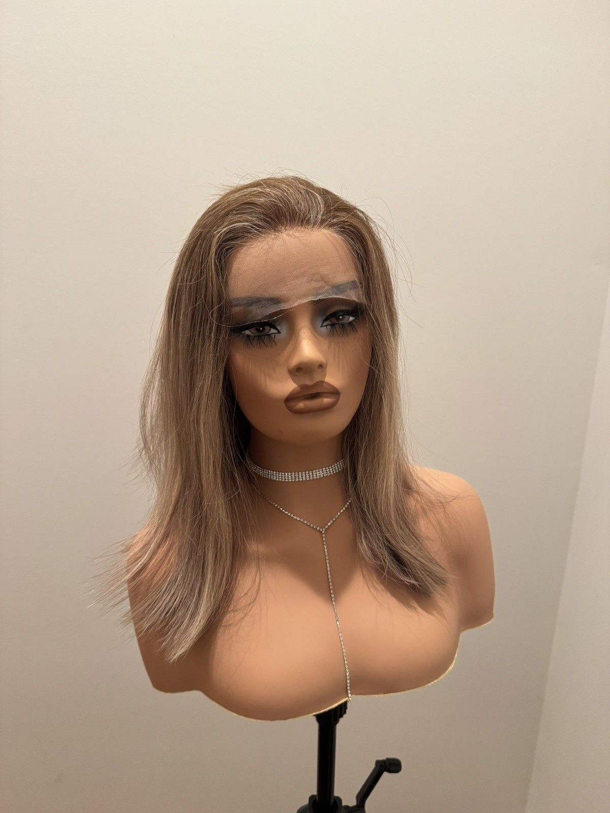 100% Luxury 16” Human Hair Jewish Wig 13×4 Lace Front Highlighted Medium Cap