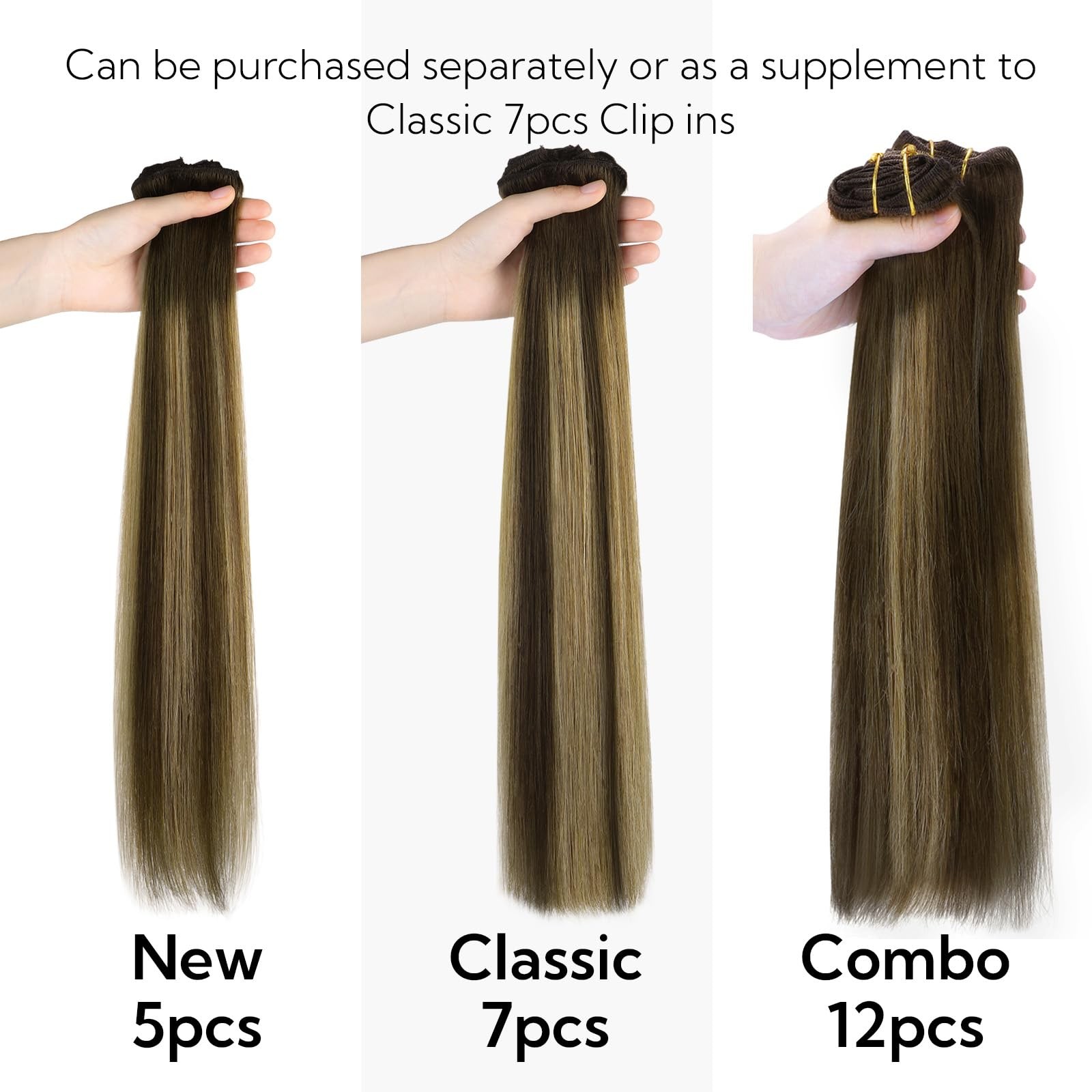 HOTBANANA 18″ 70g Clip-in Real Human Hair Extensions Chocolate Brown Balayage