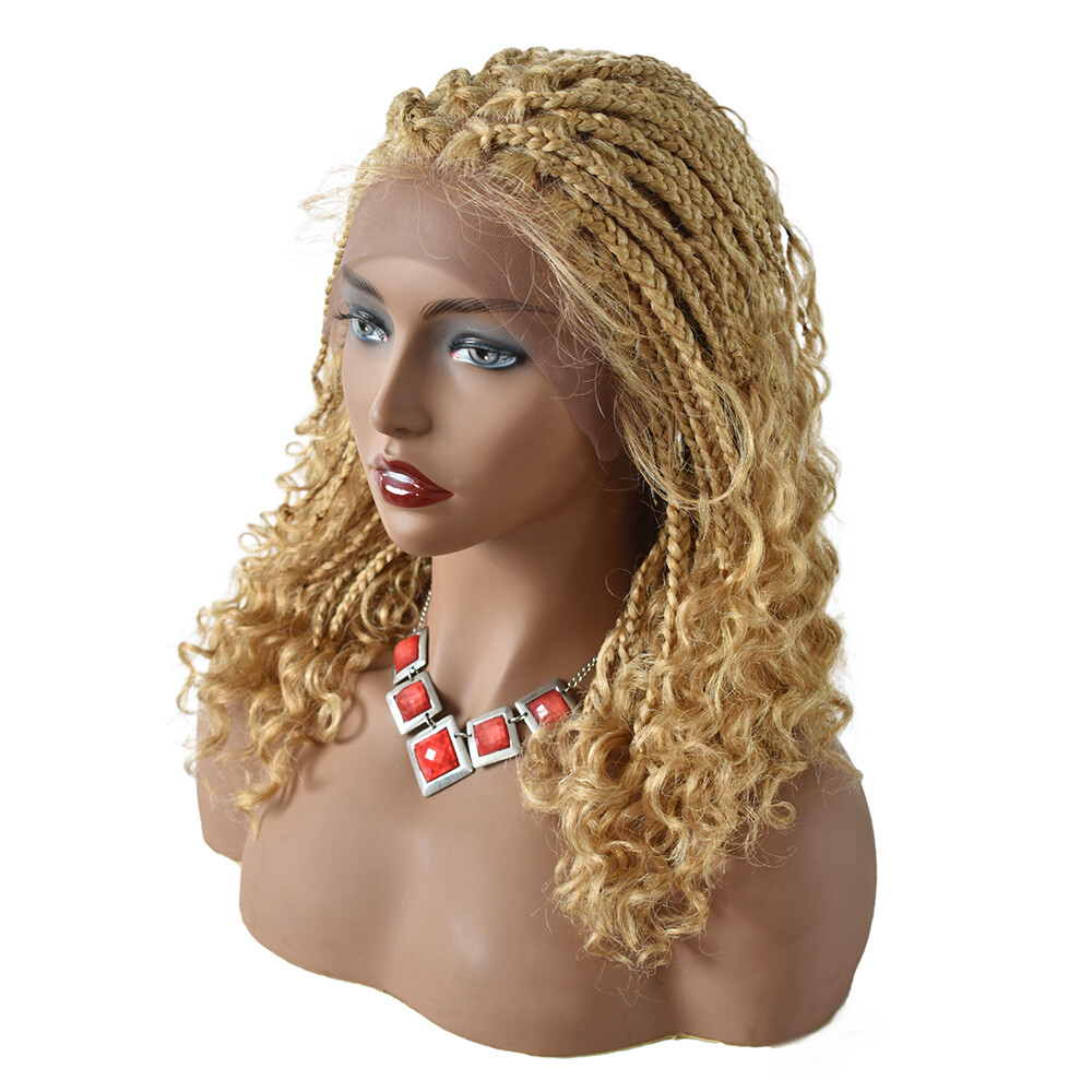 Hand Tied Swiss Lace Front Box Braids Women Wig Synthetic 18″ Wavy Ombre Hair US