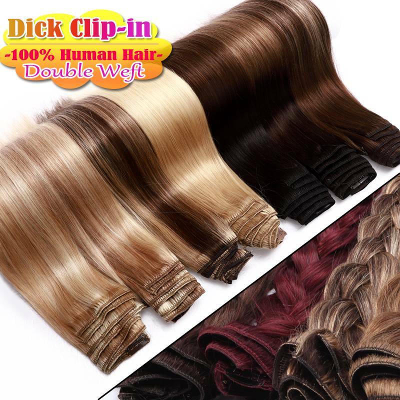 US Extra Thick Remy 100% Human Hair Extensions Clip In Full Head Double Weft 18″