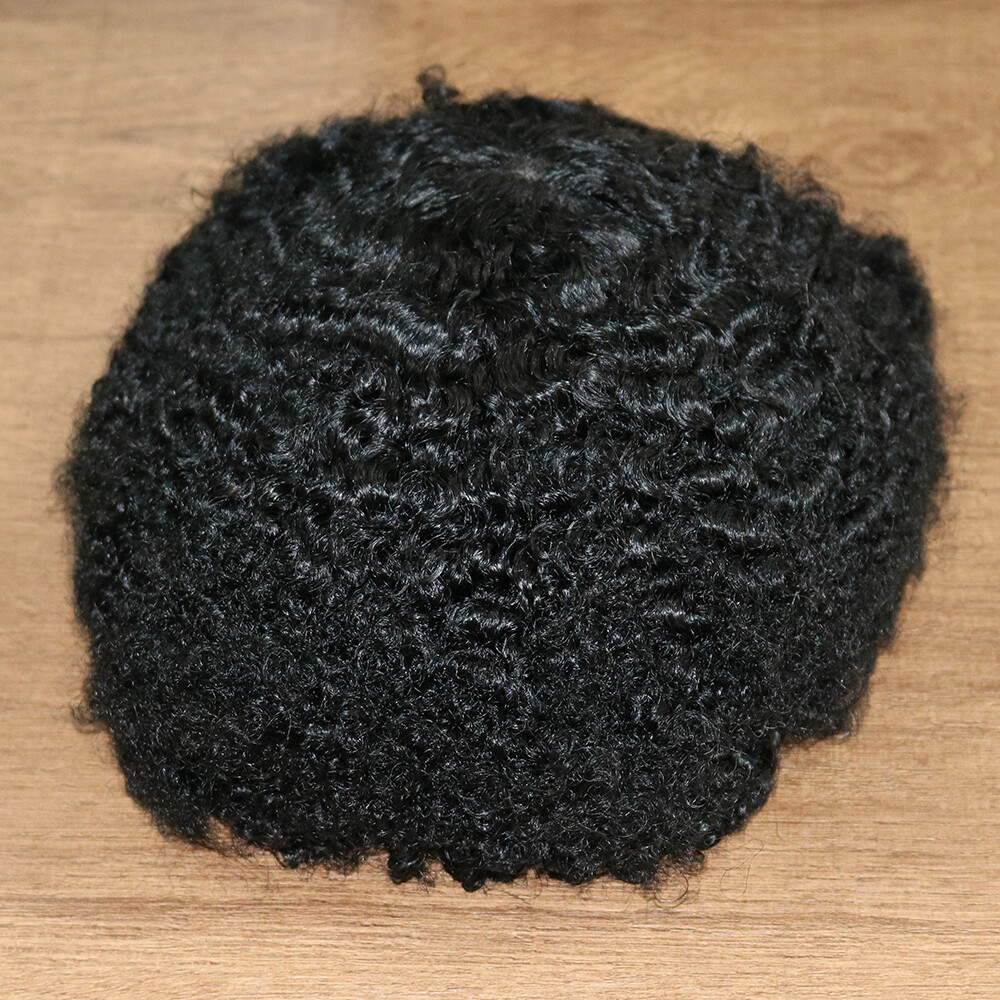custom 10×10 inches 360 Wave Man Toupee Hair 10MM Curly Unit African Black Mens