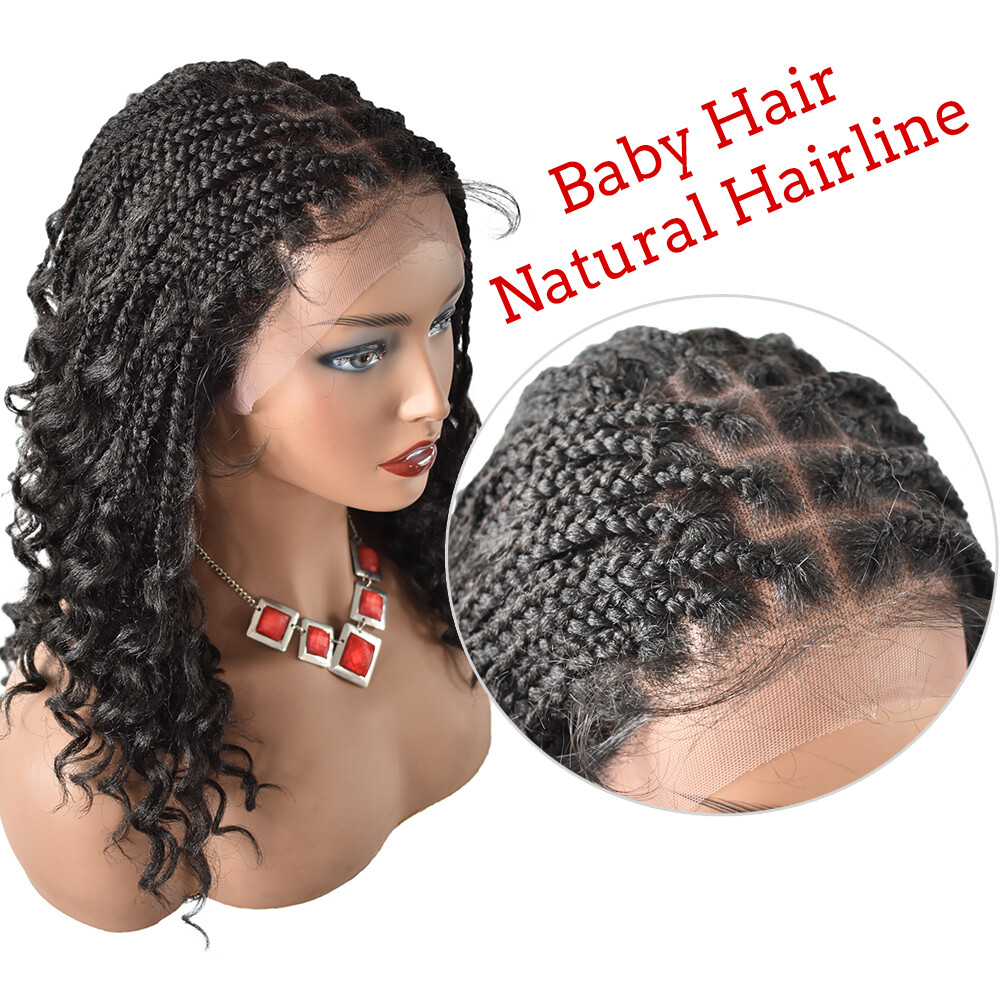 Hand Tied Swiss Lace Front Box Braids Women Wig Synthetic 18″ Wavy Ombre Hair US