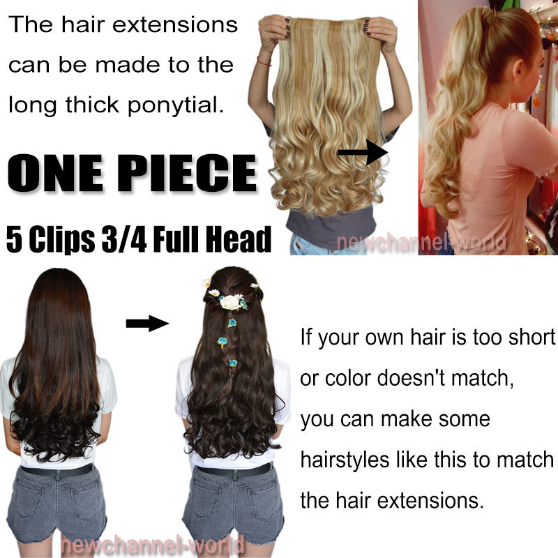 One Piece(5 Clips) Clip in Hair Extensions Full Head Balayage Curly Hairpiece US