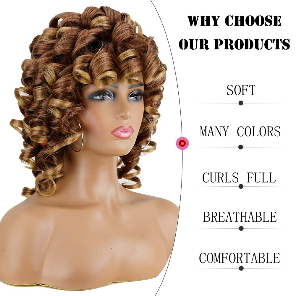 Short Afro Kinky Curl Wig with Bangs – 14-Inch Synthetic Beauty in Ombre Blonde