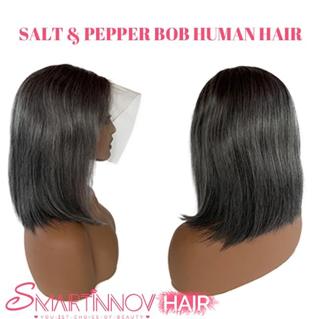 Smartinnov Ombre Grey 10 Inch Salt And Pepper Short Bob Wigs Human Hair Blunt