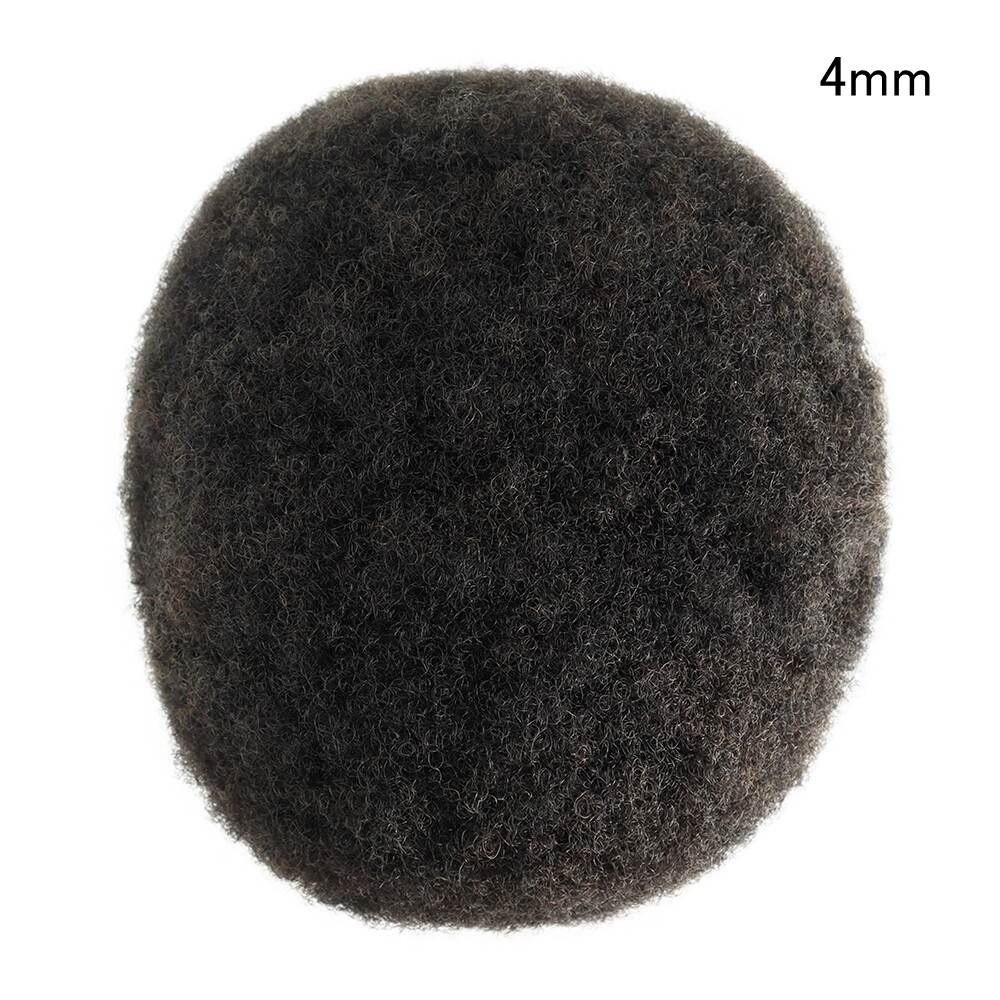 Mens Human Hair System Afro Curl Poly Skin Toupee Curly Black Hair Pieces