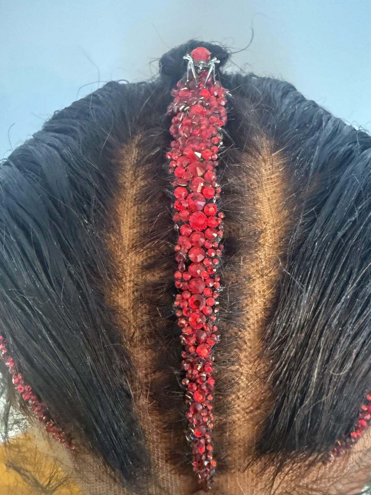 Custom styled human hair wig worn once. 13×6,30 in. w braids, crystals & spiders