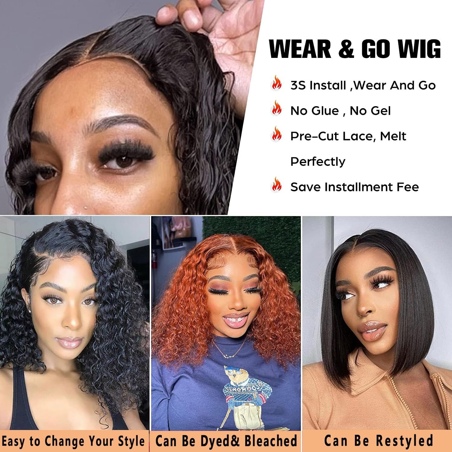 Wear and Go Glueless Deep Wave Bob 4×4 Lace Closure Wig 12 Inch