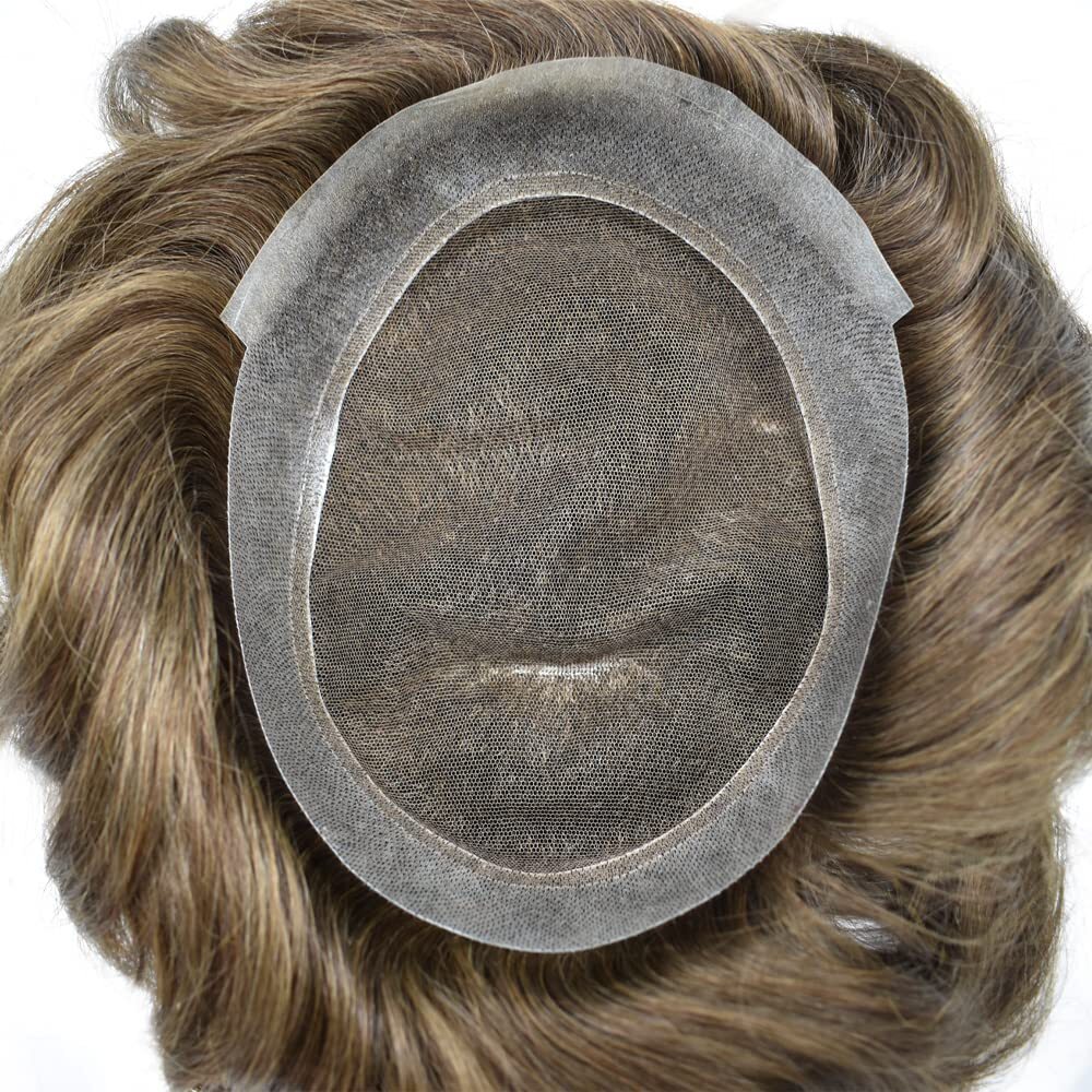 USMens Toupee French Lace Hairpiece Poly Pu Skin Around Hair System(Customized)